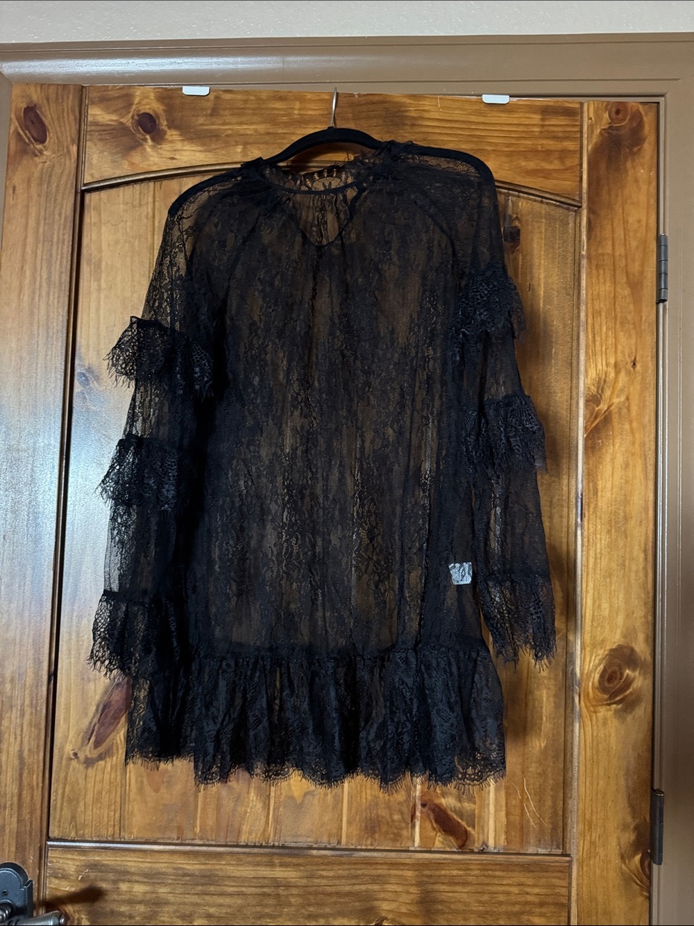Sheer Black Lace Ruffle Long Sleeve Top/Dress
